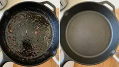 フライパンの油汚れや焦げ付きが数秒で落ちます：ドラッグストアで手に入る安価なアイテムが役立ちます